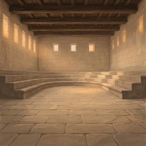 Hall with stepped stone benches
